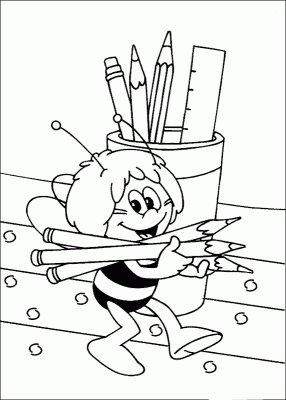 Coloring book Maja the bee with pencils